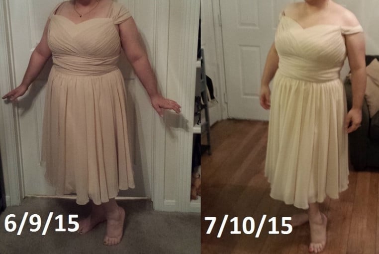 A picture of a 5'3" female showing a weight loss from 215 pounds to 209 pounds. A respectable loss of 6 pounds.