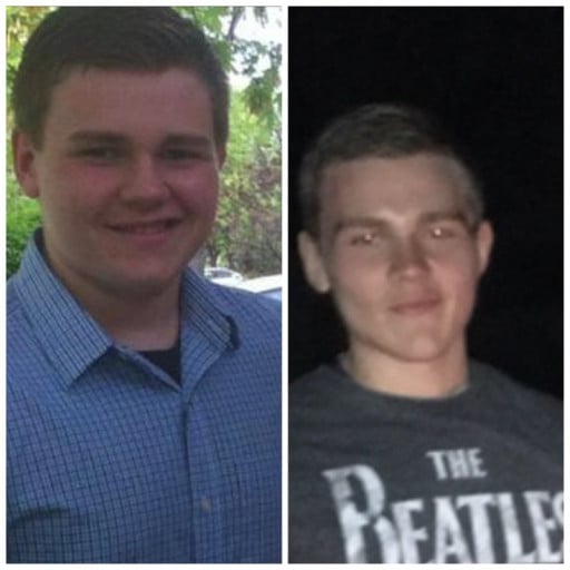 A progress pic of a 5'11" man showing a fat loss from 235 pounds to 195 pounds. A net loss of 40 pounds.