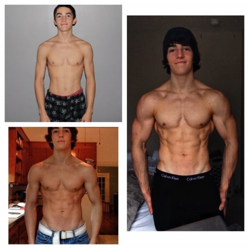 M/19/5'11 [145lbs > 185lbs = +40lbs] (24 months) I posted a transformation a few months back, but this is my two year transformation! Top right is 2012, bottom left is 2013, right side is today.