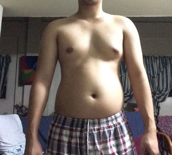 A progress pic of a 5'7" man showing a snapshot of 150 pounds at a height of 5'7
