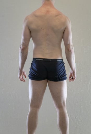 A before and after photo of a 6'0" male showing a snapshot of 196 pounds at a height of 6'0