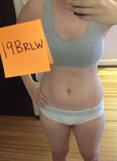 A photo of a 5'8" woman showing a snapshot of 152 pounds at a height of 5'8