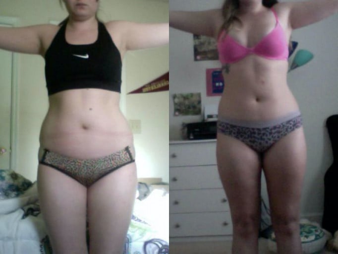 A progress pic of a 5'5" woman showing a snapshot of 156 pounds at a height of 5'5