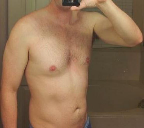 A picture of a 6'0" male showing a fat loss from 196 pounds to 195 pounds. A net loss of 1 pounds.