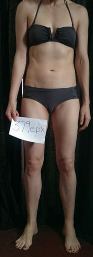 A before and after photo of a 5'10" female showing a snapshot of 145 pounds at a height of 5'10