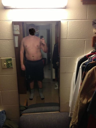 A progress pic of a 6'6" man showing a weight reduction from 295 pounds to 250 pounds. A respectable loss of 45 pounds.