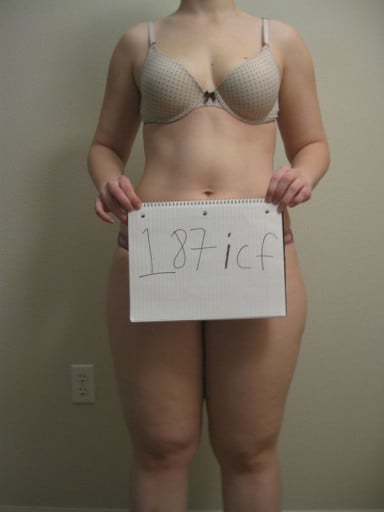 A picture of a 5'4" female showing a snapshot of 160 pounds at a height of 5'4