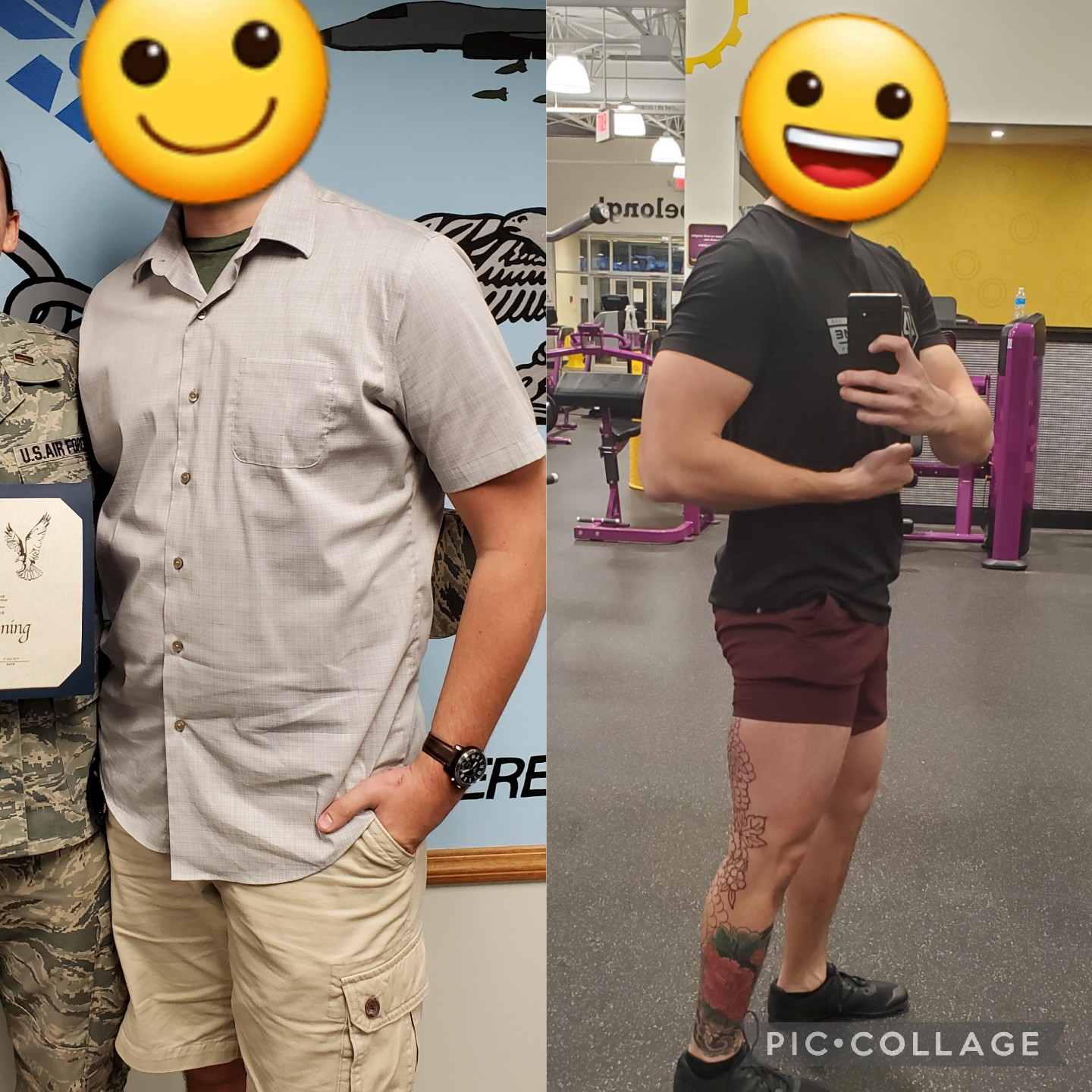 Before and After 55 lbs Fat Loss 6 foot 4 Male 260 lbs to 205 lbs