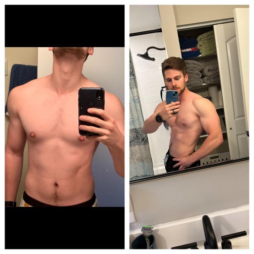 Before and After 18 lbs Weight Gain 5 foot 8 Male 154 lbs to 172 lbs
