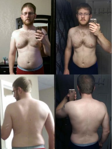 A progress pic of a 6'0" man showing a fat loss from 210 pounds to 190 pounds. A net loss of 20 pounds.