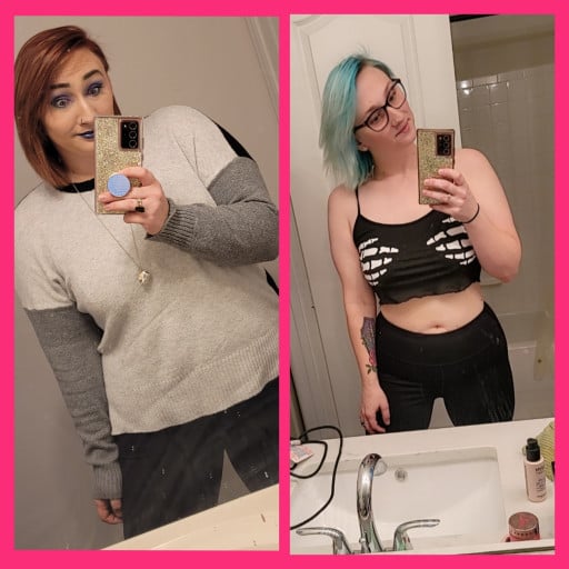 5 foot 6 Female Before and After 100 lbs Weight Loss 284 lbs to 184 lbs
