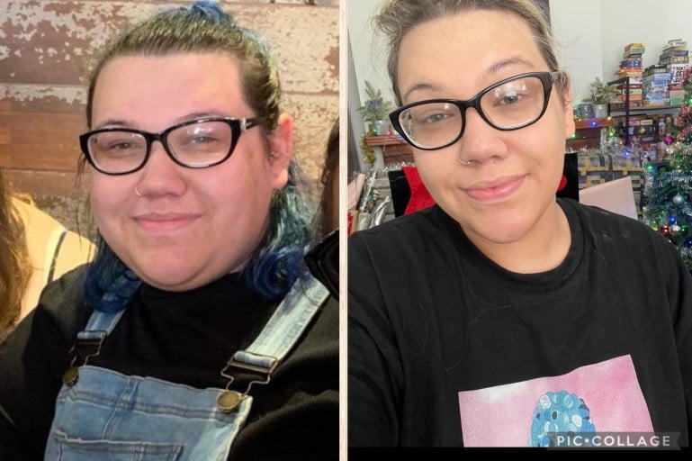 Before and After 45 lbs Weight Loss 5'8 Female 276 lbs to 231 lbs