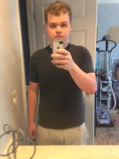A progress pic of a 5'8" man showing a weight reduction from 300 pounds to 196 pounds. A net loss of 104 pounds.
