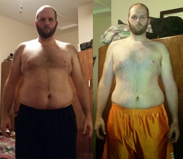 A before and after photo of a 6'4" male showing a weight cut from 263 pounds to 241 pounds. A respectable loss of 22 pounds.