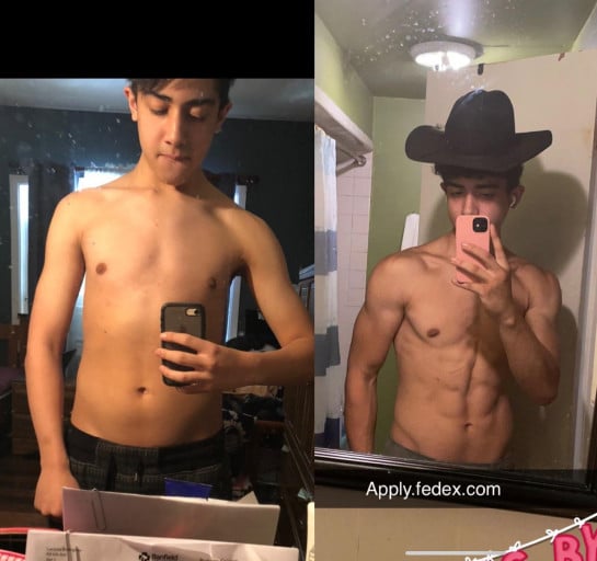 30 lbs Weight Gain Before and After 5 foot 11 Male 130 lbs to 160 lbs