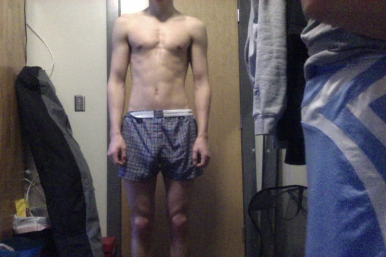 A before and after photo of a 5'9" male showing a snapshot of 140 pounds at a height of 5'9