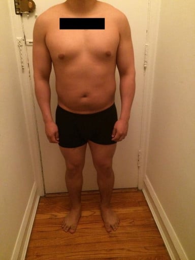 A progress pic of a 5'5" man showing a snapshot of 165 pounds at a height of 5'5