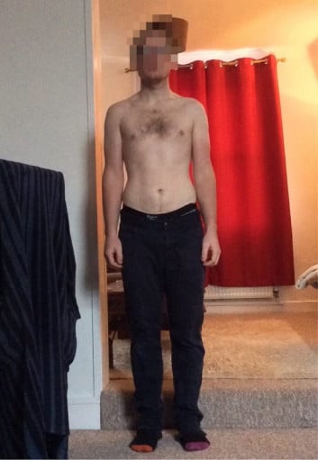 A picture of a 5'7" male showing a fat loss from 195 pounds to 144 pounds. A net loss of 51 pounds.
