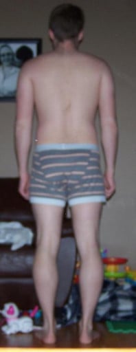 A before and after photo of a 5'8" male showing a snapshot of 163 pounds at a height of 5'8