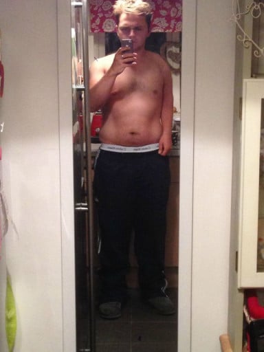 A photo of a 6'0" man showing a weight reduction from 224 pounds to 168 pounds. A respectable loss of 56 pounds.