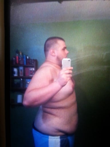 A picture of a 6'1" male showing a weight loss from 375 pounds to 275 pounds. A respectable loss of 100 pounds.