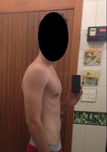 A before and after photo of a 6'2" male showing a snapshot of 180 pounds at a height of 6'2