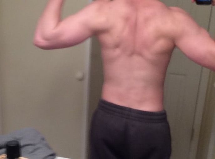 A picture of a 5'7" male showing a muscle gain from 118 pounds to 144 pounds. A respectable gain of 26 pounds.
