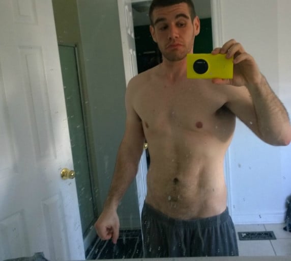 A picture of a 5'9" male showing a fat loss from 236 pounds to 171 pounds. A net loss of 65 pounds.