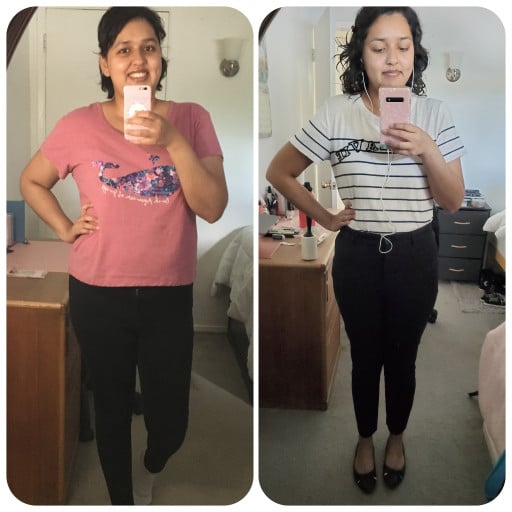 Before and After 30 lbs Weight Loss 5'5 Female 173 lbs to 143 lbs