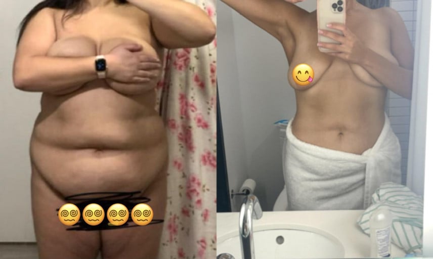 Before and After 93 lbs Weight Loss 5'8 Female 263 lbs to 170 lbs