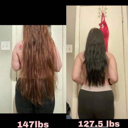 5'2 Female 20 lbs Fat Loss 147 lbs to 127 lbs