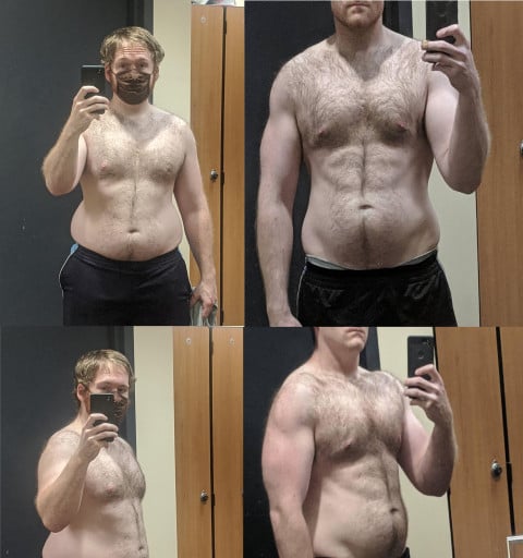 A before and after photo of a 5'10" male showing a weight reduction from 225 pounds to 190 pounds. A respectable loss of 35 pounds.