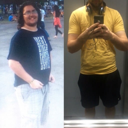 A progress pic of a 5'10" man showing a weight cut from 242 pounds to 165 pounds. A total loss of 77 pounds.
