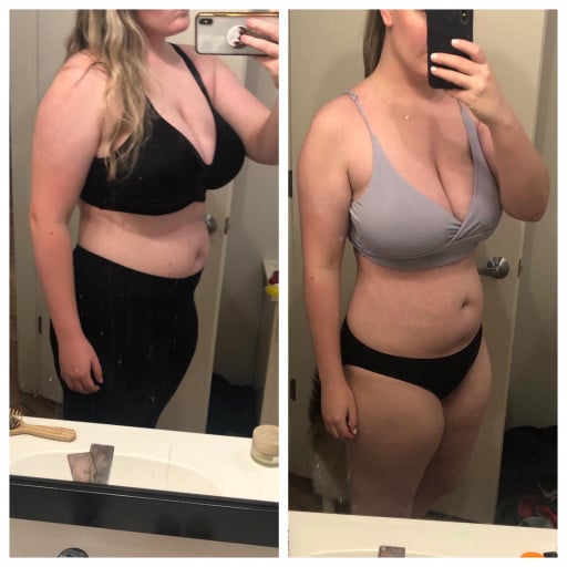 25 lbs Fat Loss Before and After 5 foot 10 Female 215 lbs to 190 lbs