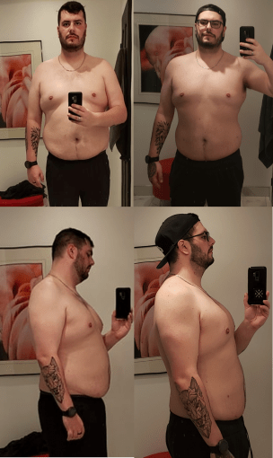 A picture of a 6'4" male showing a weight loss from 331 pounds to 205 pounds. A total loss of 126 pounds.