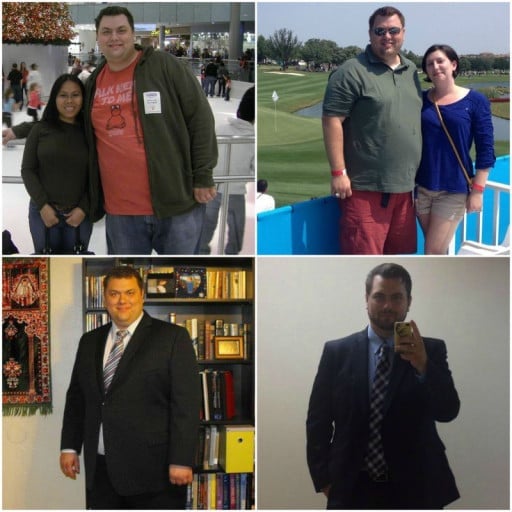 A picture of a 6'2" male showing a weight loss from 360 pounds to 259 pounds. A net loss of 101 pounds.