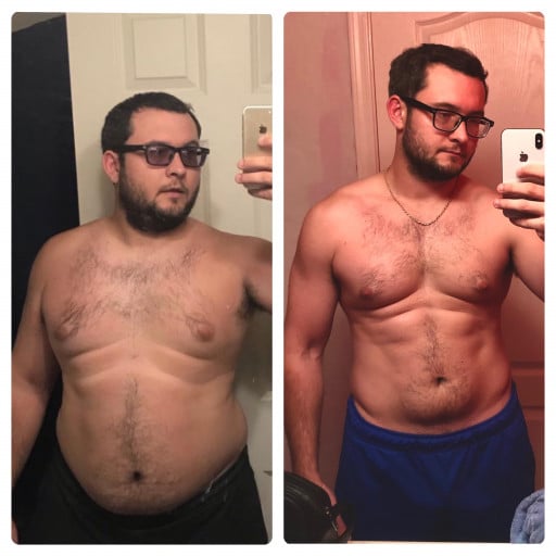 5 foot 9 Male 55 lbs Fat Loss Before and After 240 lbs to 185 lbs