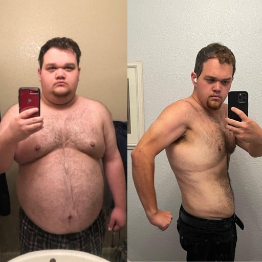 A picture of a 6'0" male showing a weight loss from 319 pounds to 215 pounds. A respectable loss of 104 pounds.
