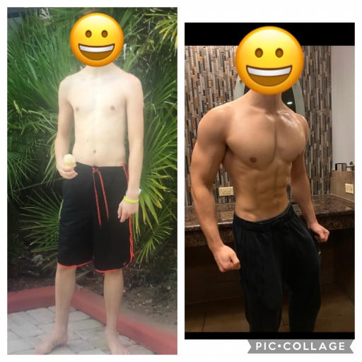 5'9 Male Progress Pics of 34 lbs Muscle Gain 115 lbs to 149 lbs