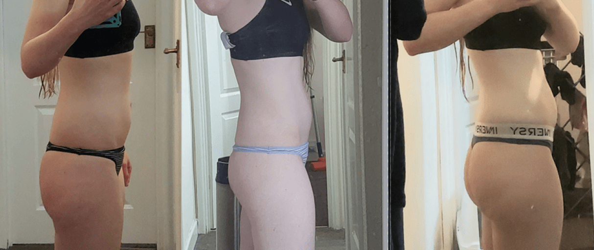 A before and after photo of a 5'6" female showing a snapshot of 139 pounds at a height of 5'6