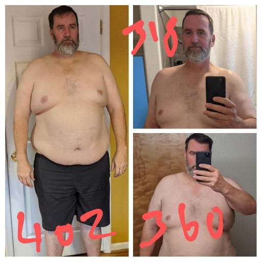 Progress Pics of 84 lbs Weight Loss 6 feet 3 Male 402 lbs to 318 lbs
