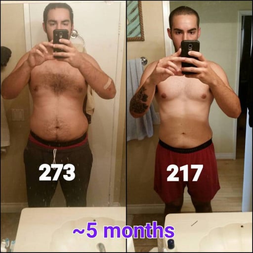 56 lbs Fat Loss 6'4 Male 273 lbs to 217 lbs