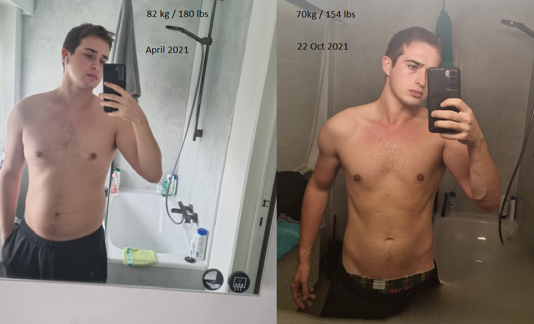Progress Pics of 26 lbs Fat Loss 5 foot 10 Male 180 lbs to 154 lbs