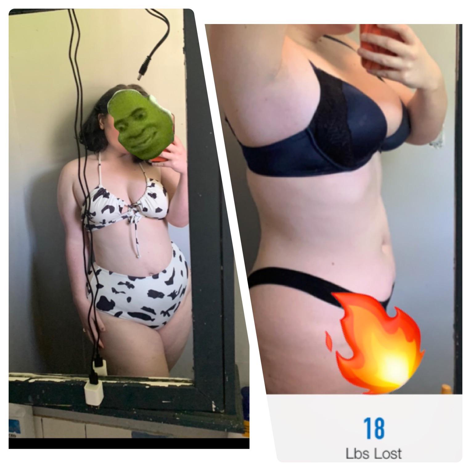 5 feet 8 Female Progress Pics of 18 lbs Fat Loss 230 lbs to 212 lbs