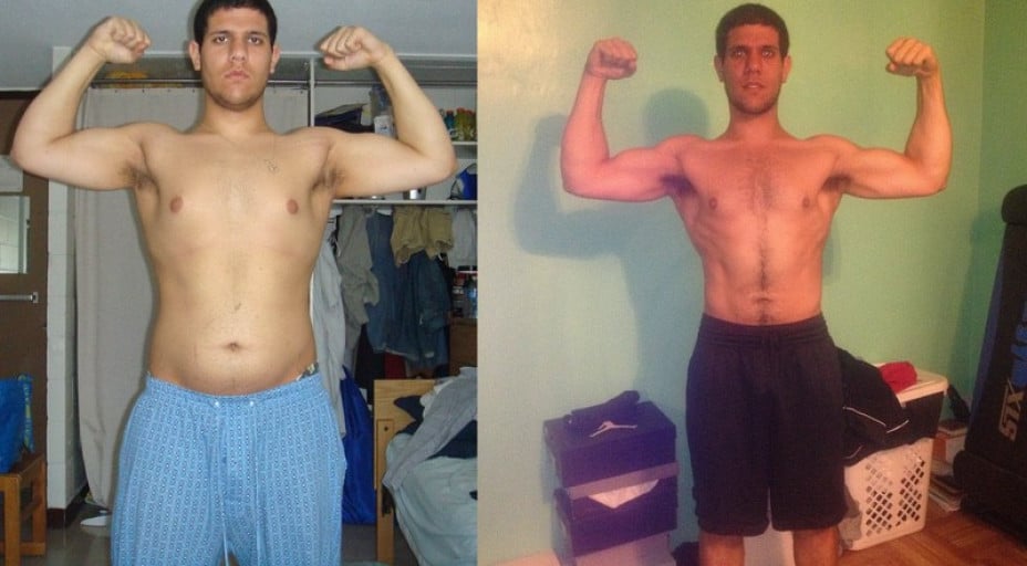 A picture of a 5'10" male showing a weight loss from 210 pounds to 182 pounds. A net loss of 28 pounds.