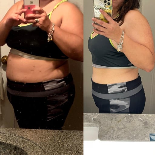 5'2 Female Progress Pics of 50 lbs Fat Loss 235 lbs to 185 lbs