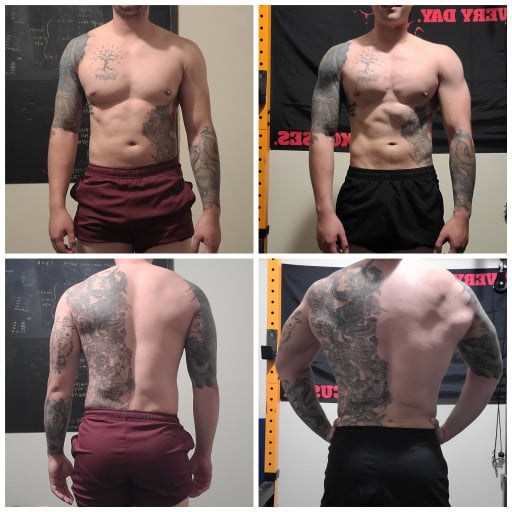 A photo of a 5'10" man showing a weight cut from 175 pounds to 160 pounds. A net loss of 15 pounds.