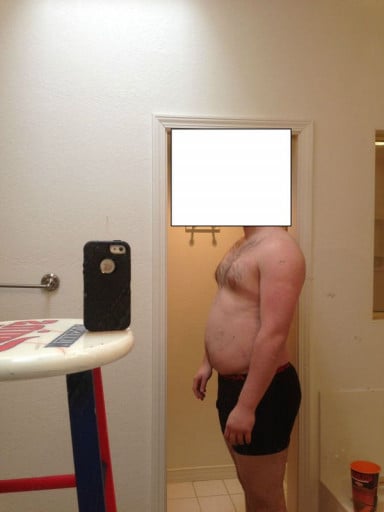 A before and after photo of a 6'4" male showing a snapshot of 260 pounds at a height of 6'4