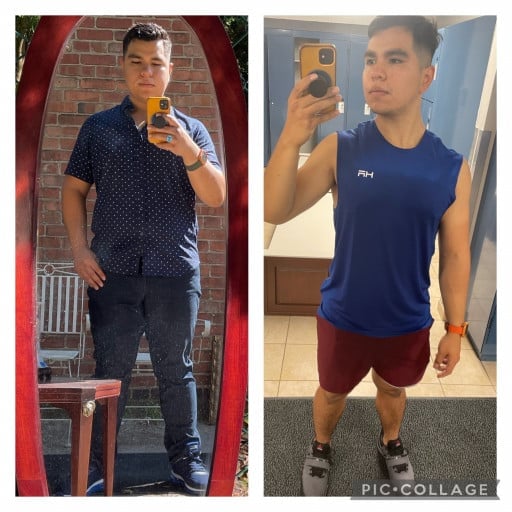 Before and After 60 lbs Fat Loss 5 foot 7 Male 230 lbs to 170 lbs