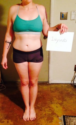 A photo of a 5'8" woman showing a snapshot of 168 pounds at a height of 5'8